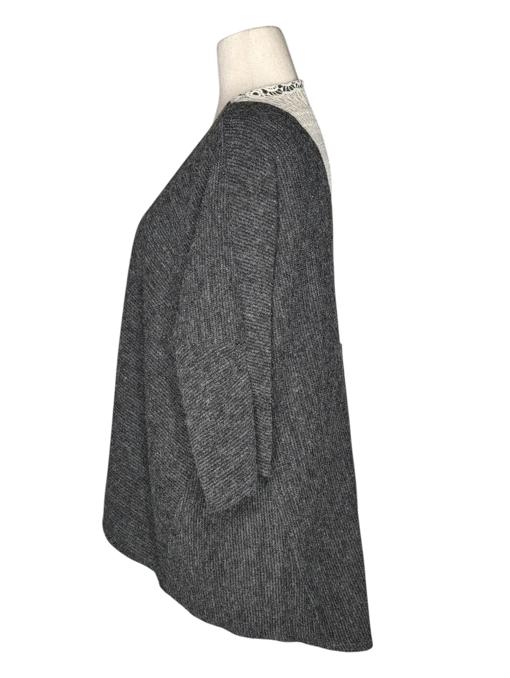 Umgee Gray Open Cardigan Lace Back Lightweight Knit Layer M/L Boho Casual